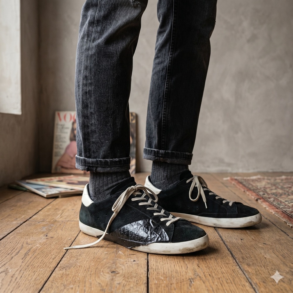 Golden Goose Superstar Sneakers Mens 44 10.5 Black Suede Leather Low Top Shoes